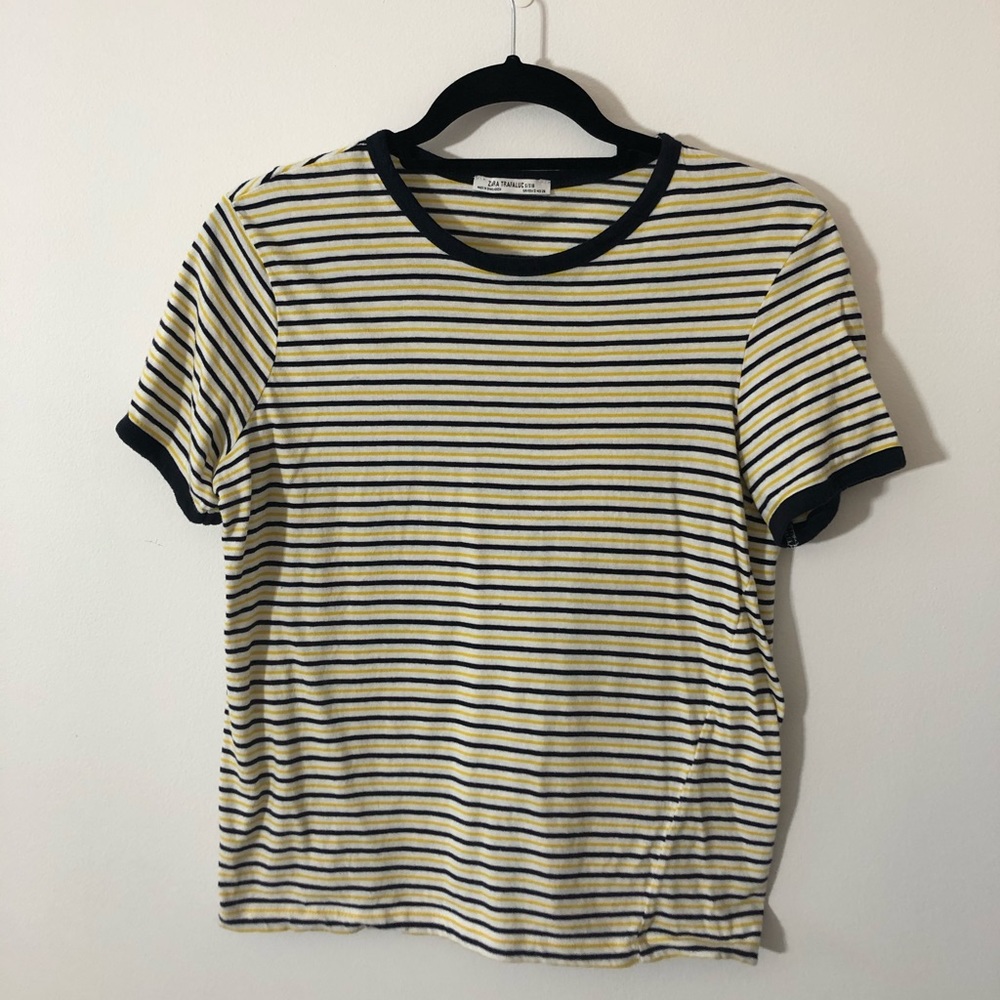 zara yellow and black striped t-shirt